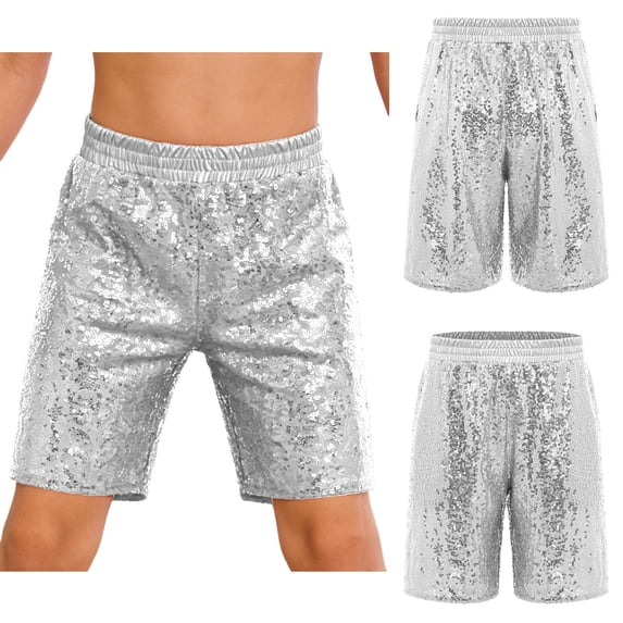 TSSOE Unisex Girls Boys Gymnastics Shorts Athletic Dance Bottoms Hip Hop Jazz Competition Booty Boy-Cut Shorts Silver 8