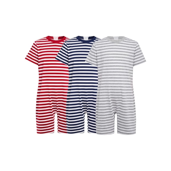 TSSOE Unisex Sensory Friendly Clothes Anti-strip Romper Stripe Adaptive Jumpsuit for Other Occasions Grey Navy Blue Red 10