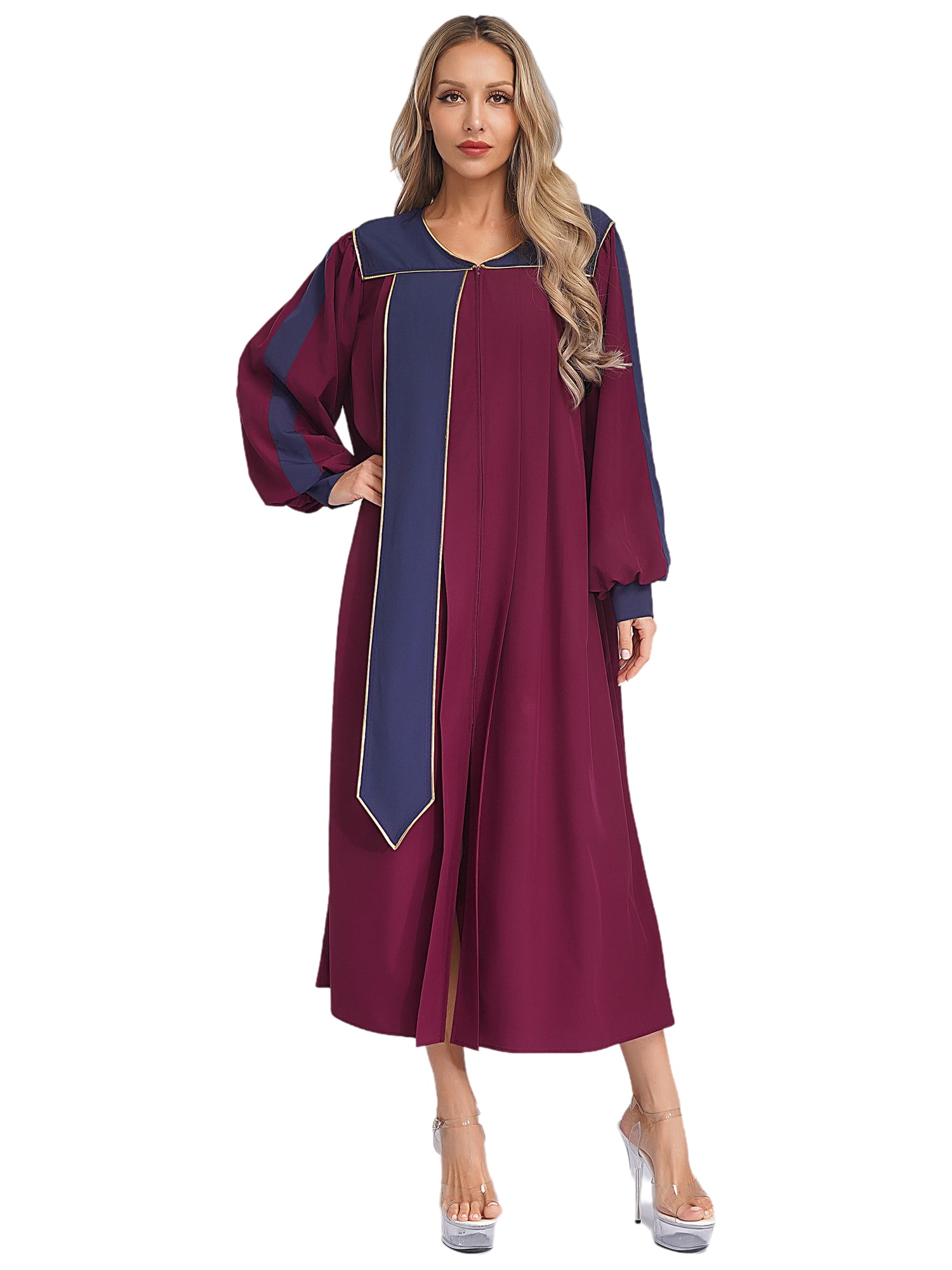 Church Robe Design TSSOE Unisex Women Men Clergy Robe V-neck Color Block Split Zipper ...