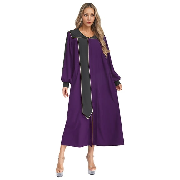 TSSOE Unisex Women Men Clergy Robe V-neck Color Block Split Zipper Front Choir Robe Pulpit Gown For Church Dark Purple M