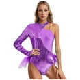 thumbnail image 1 of TSSOE Women Asymmetrical Latin Dance Leotard Sequins Long Sleeve Gymnastics Bodysuit Unitard Jazz Dance Tops Purple S, 1 of 2