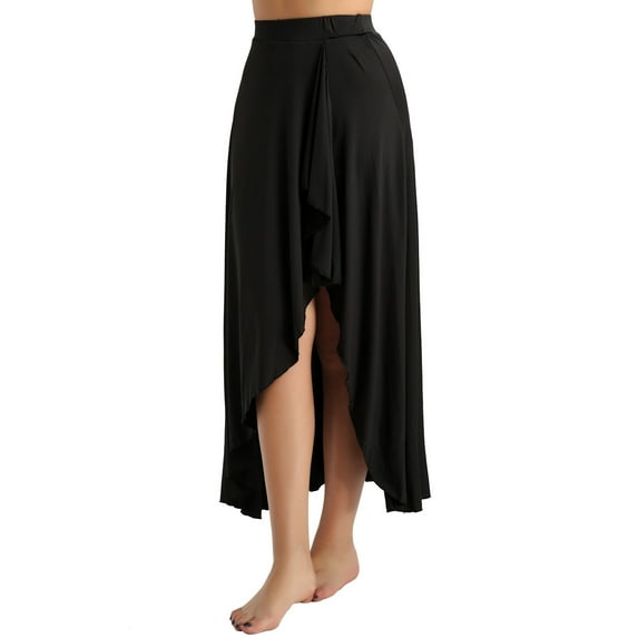 TSSOE Women Ballet Dance Long Skirts Figure Skater Gymnastics Asymmetric Skirts Lyrical Dress Black XXL