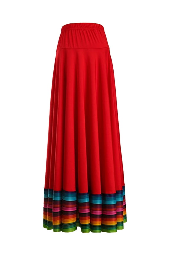 Women Folklorico Dance Skirts Spanish Swing Skirt Mexican Flamenco Folk Dance Performance Red 87cm 4XL