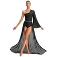 thumbnail image 1 of TSSOE Women Shiny Lyrical Dance Dress One Shoulder Flared Sleeve Flowy Split Dress Modern Dancewear Black L, 1 of 7