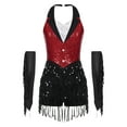 thumbnail image 1 of TSSOE Women Sparkly Jazz Prom Latin Dance Leotard Halter Backless Tuxedo Bodysuit with Metallic Gloves Red XXL, 1 of 7