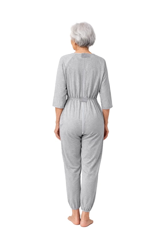 Women's Dementia Clothing Alzheimers Elderly Anti-strip Jumpsuit Long Sleeve Nursing Rompers Grey L