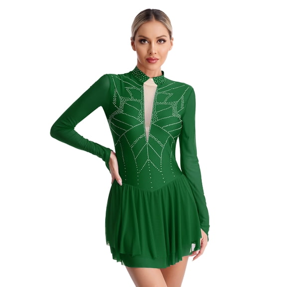 TSSOE Women's Figure Skating Dress Ballet Dance Leotard Lyrical Dress Contemporary Dance Costumes Dark Green XL