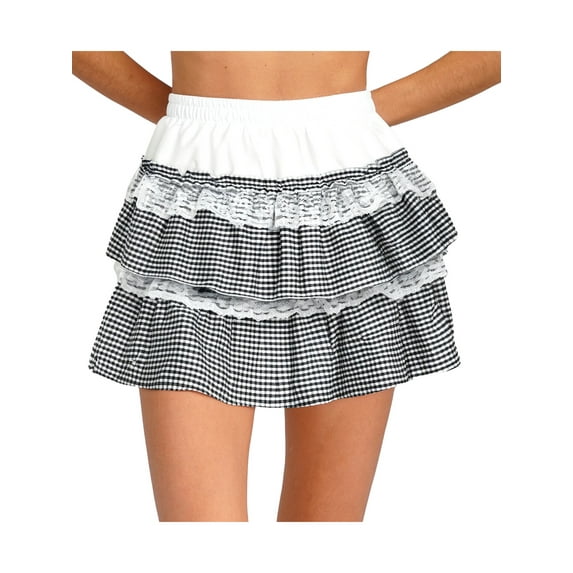 TSSOE Women's Lace Tiered Ruffle Mini Skirt A Line Flared Elegant Short Cake Skirts Party Clubwear White XL/4