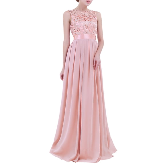 TSSOE Women's Ladies Sleeveless Chiffon Bridesmaid Dresses Formal Cocktail Evening Party Dress Maxi Pearl Pink 10