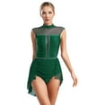 thumbnail image 1 of TSSOE Women's Lyrical Dance Dress Sparkly Rhinestones Asymmetrical Mesh Flowy Leotard Skirt Green XXL, 1 of 7