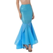 TSSOE Women's Mermaid Skirt Tail Costume Shiny Princess Cosplay Halloween Party Maxi Fancy Dress Blue 3XL