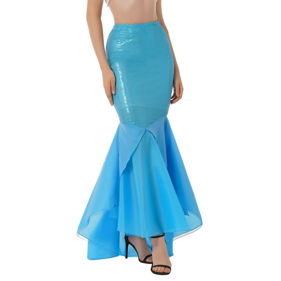 TSSOE Women's Mermaid Skirt Tail Costume Shiny Princess Cosplay Halloween Party Maxi Fancy Dress Blue M