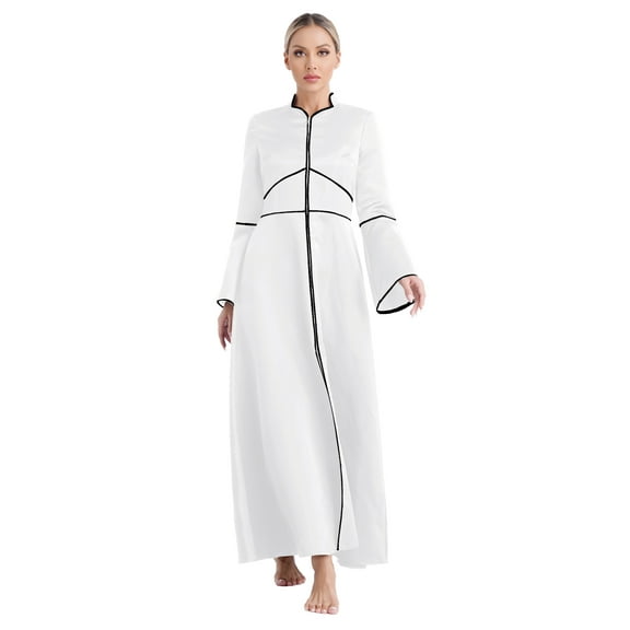 TSSOE Women's Pastor Pulpit Robes Flared Sleeves Church Clergy Maxi Dress Priest Liturgical Dancewear White M