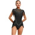 thumbnail image 1 of TSSOE Women's Sparkly Rhinestone Gymnastics Unitards One Piece Fringe Skirt Leotard Ballet Dancewear Black XXL, 1 of 7