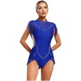 thumbnail image 1 of TSSOE Women's Sparkly Rhinestone Gymnastics Unitards One Piece Fringe Skirt Leotard Ballet Dancewear Blue XL, 1 of 7