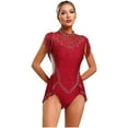 thumbnail image 1 of TSSOE Women's Sparkly Rhinestone Gymnastics Unitards One Piece Fringe Skirt Leotard Ballet Dancewear Burgundy XXL, 1 of 7