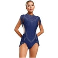 thumbnail image 1 of TSSOE Women's Sparkly Rhinestone Gymnastics Unitards One Piece Fringe Skirt Leotard Ballet Dancewear Navy Blue XXL, 1 of 7