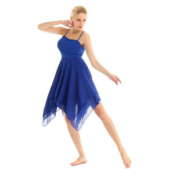 TSSOE Womens Adult Camisole Dress Ruffle Sweetheart Asymmetrical High-Low Dance Dress Blue M