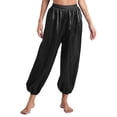 thumbnail image 1 of TSSOE Womens Belly Dance Pants Satin Harem Pants Loose Solid Color Yoga Pants Indian Arabic Harem Trousers Black XXL, 1 of 7