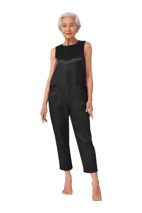 Womens Dementia Patient Security Back-zip Jumpsuit Unisex Anti-strip Adaptive Jumpsuit Loungewear Black M