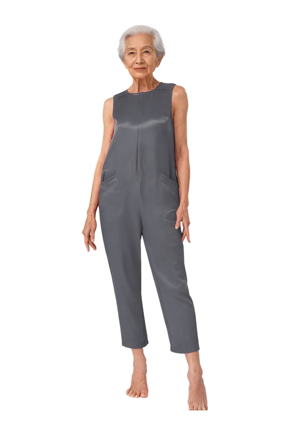 Womens Dementia Patient Security Back-zip Jumpsuit Unisex Anti-strip Adaptive Jumpsuit Loungewear Grey M