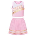 thumbnail image 1 of TSSOE Youth Girls Cheerleading Performance Outfit Cheer Sequins Printed Crop Top with Flare Mini Skirt Cheer leader Uniform Light Pink 12, 1 of 7
