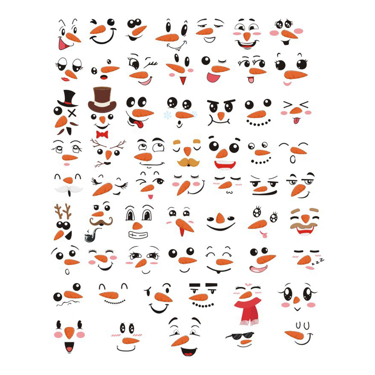 TSSUOUN Snowman Face Stickers Set Funny PVC Christmas Expression Wall Decal DIY Self-adhesive Fridge Decoration