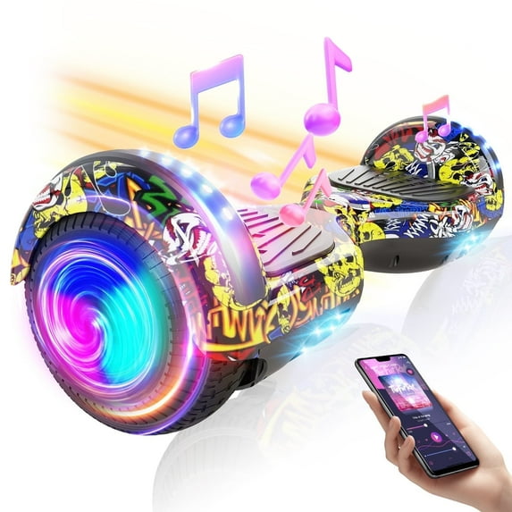 Bluetooth Hoverboard, 6.5" 300W Powerful Motor Hover Board with LED Lights, 6-10MPH Max Speed Self Balancing Electric Scooter