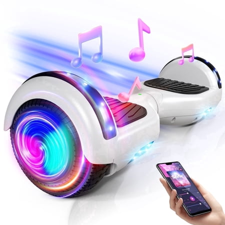 LENOGE Bluetooth Hoverboard, 6.5" 300W Powerful Motor Hover Board with LED Lights, 6-10MPH Max Speed Self Balancing Electric Scooter
