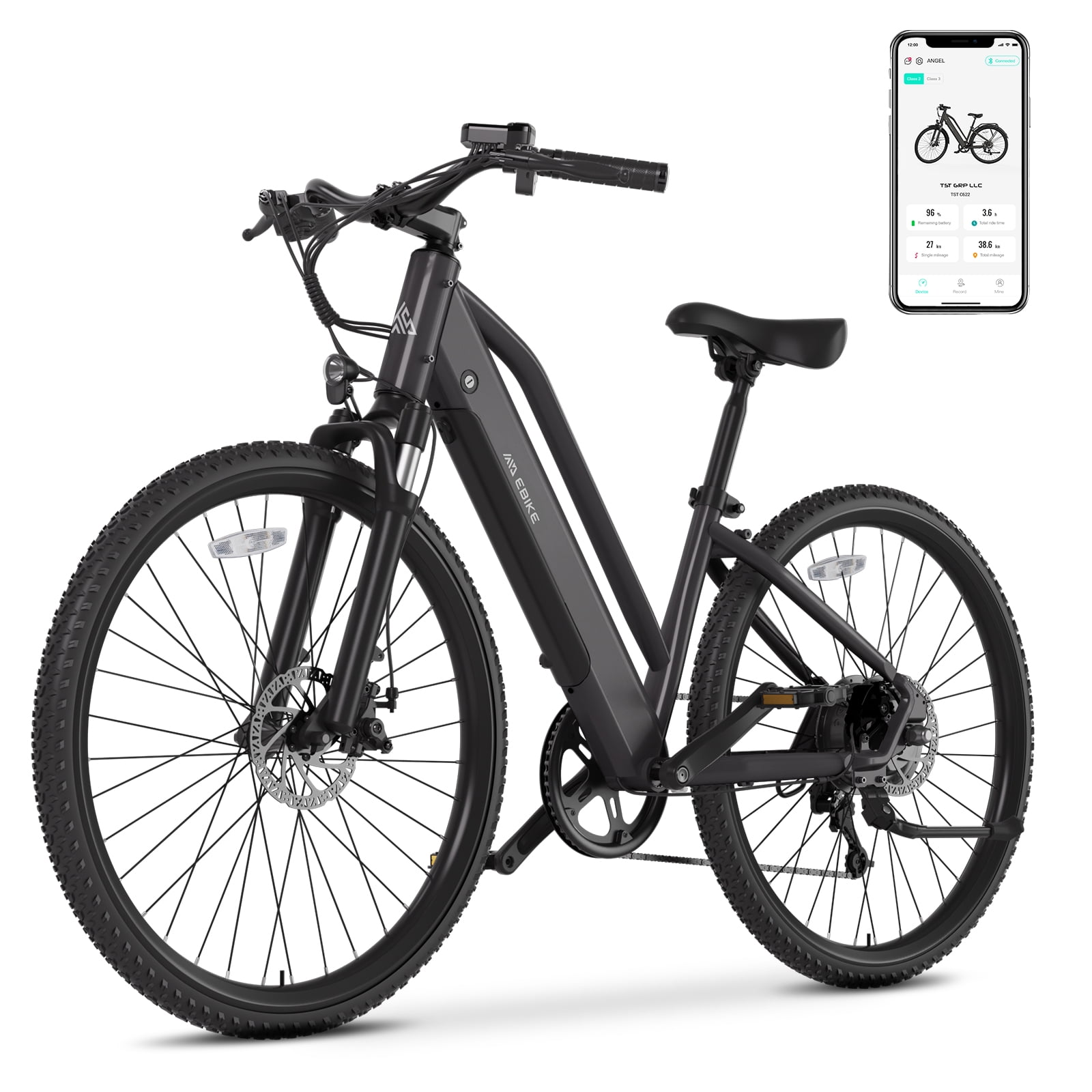 TST Electric Bike for Women Electric Bicycles 28MPH 26 x 1.95 Tire 350W Motor Peak 500W 45 Miles 7 Speed Commuter Ebike Mountain BIke Removable 36V 7.8AH Battery LCD Display Gray Walmart