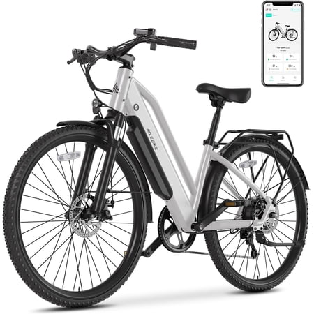 TST Electric Bike for Women,Electric Bicycles 28MPH,26"x 1.95" Tire, 500W Motor (Peak 800W), 45 Miles, 7-Speed, Commuter Ebike & Mountain BIke Removable 36V/10.4AH Battery, LCD Display, White