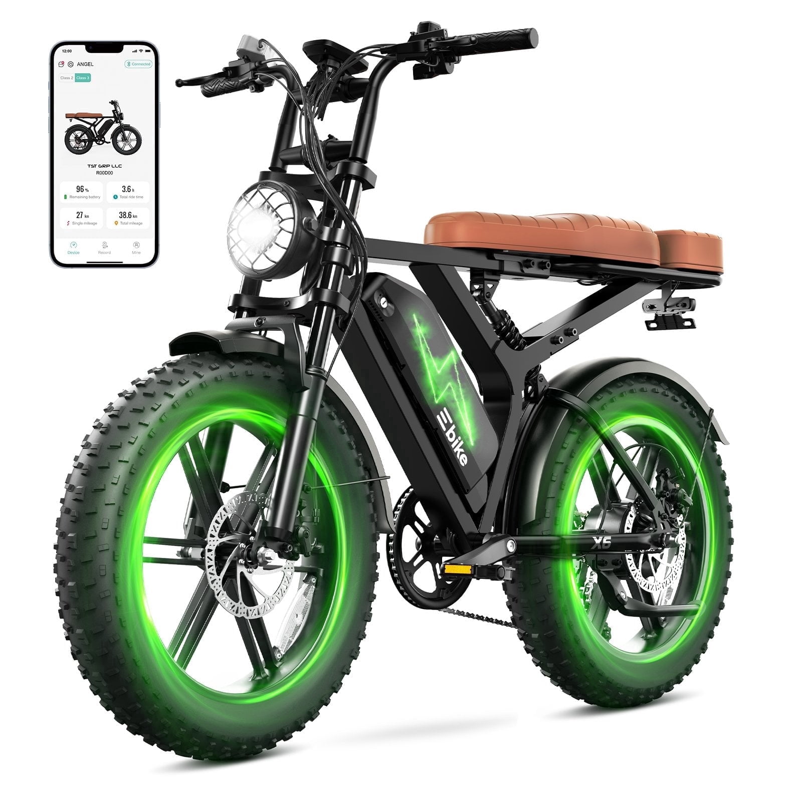 TST Electric Bike for Adults, 48V/15AH Battery, 750W Peak 1500W Motor, Max 28MPH, 20"x4" Fat Tire, E Mountain Bike, UL2849
