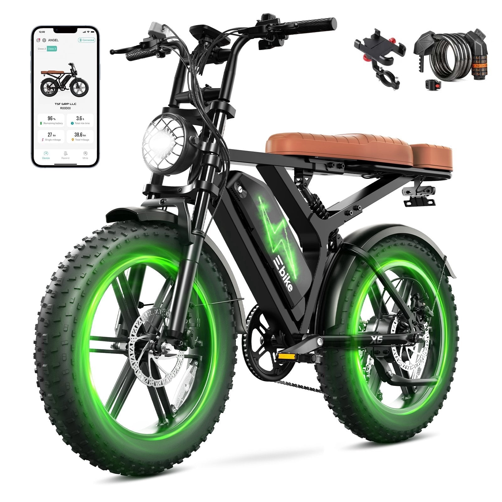 TST Electric Bike for Adults, 48V/15AH Battery, 750W Peak 1500W Motor, 20"x4" Fat Tire, E Mountain Bike, UL2849