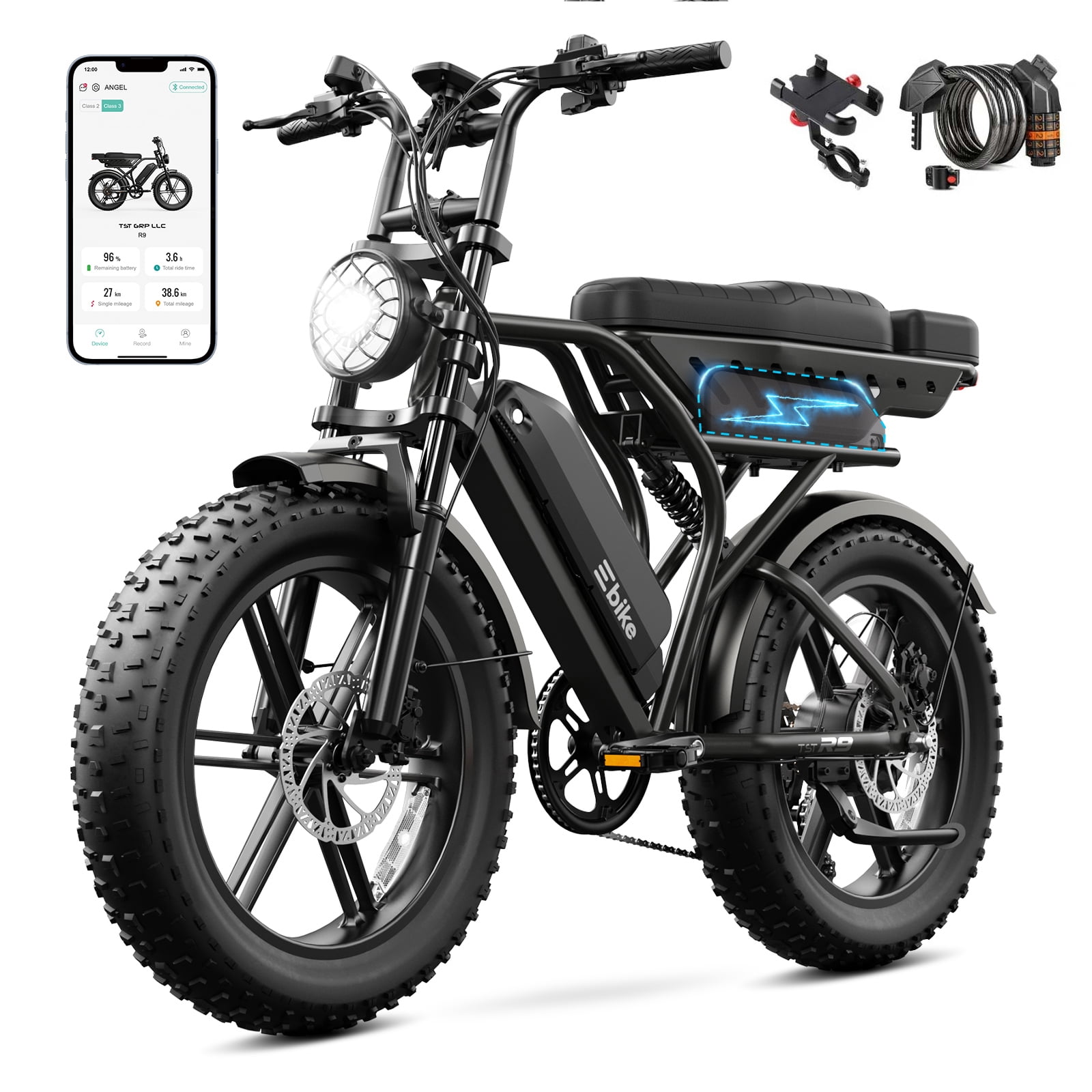 TST Electric Bike for Adults, Dual 48V/15AH Battery, 750W Peak 1500W Motor, 20"x4" Fat Tire, E Mountain Bike, UL2849