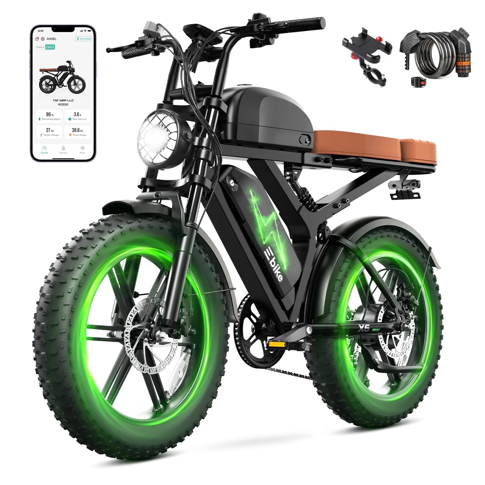 TST Electric Bike for Adults, Dual 48V/15Ah Battery, 750W Peak 1500W Motor, 20"x4" Fat Tire, E Mountain Bike, UL2849