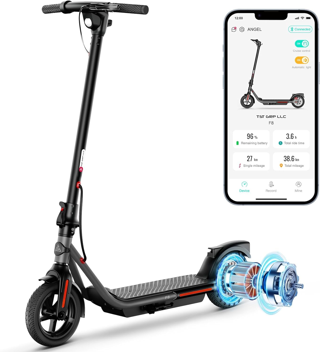 TST Electric Scooter for Adults, 18 Mph Foldable E Scooter, Peak 500W Motor, 15 Miles Range, 8.5" Solid Tire, All Aluminum Body Electric Scooter Adults with Dual Braking System and App Control