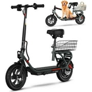 TST Electric Scooter with Seat for Adults, Foldable Electric Scooter with Basket, Max 16 Mph, Peak 500W Motor, 20 Miles Range, 12" Pneumatic Tire Commuter E Scooter