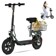 TST Electric Scooter with Seat, Folding Electric Scooter with Basket, Max 19 Mph, Peak 650W Motor, 20 Miles Range, 12" Pneumatic Tire Commuter E Scooter, Gray