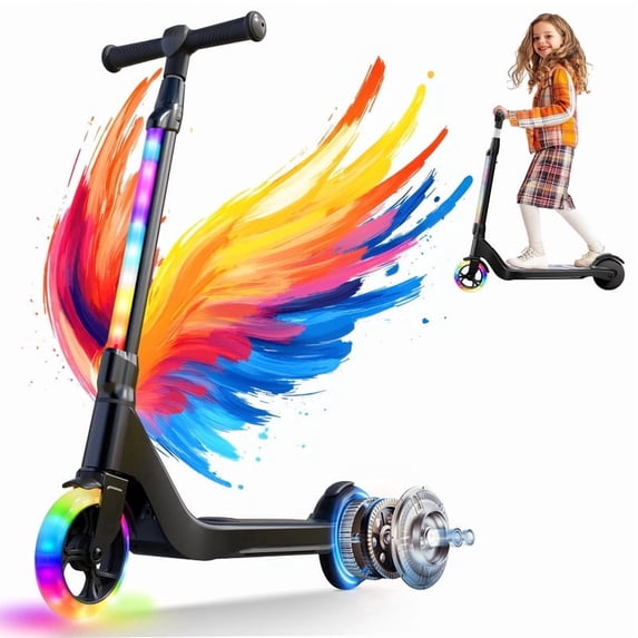 TST Electric Scooter for Kids, 100W Adjustable Kick Scooter with Flashing Rainbow LED Lights, Up to 8mph&8 Miles