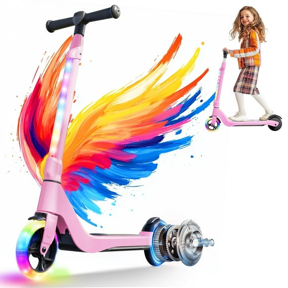 TST Electric Scooter for Kids, 100W Adjustable Kick Scooter with Flashing Rainbow LED Lights, Up to 8mph&8 Miles