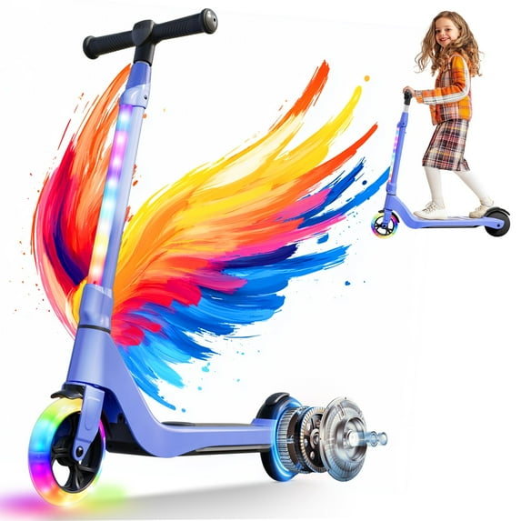 Electric Scooter for Kids, 100W Adjustable Kick Scooter with Flashing Rainbow LED Lights, Up to 8mph&8 Miles