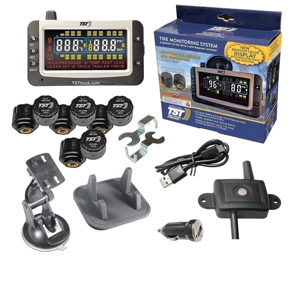 TST TRUCK SYSTEM TECHNOLOGIES 507 Series TPMS - RV Tire Pressure Monitoring System with 8 Cap Sensors & Color Display Monitor for Travel Trailers, Campers and Motorhomes