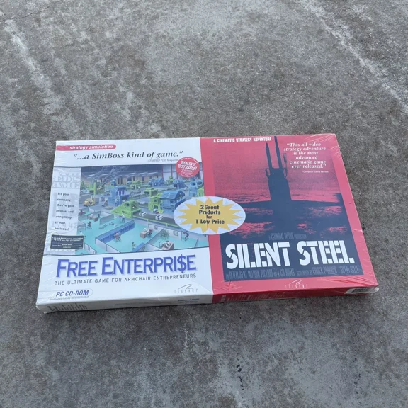 TSUNAMI MEDIA FREE ENTERPRISE & SILENT STEEL PC GAME BIG BOX RARE TSUNAMI 95-96