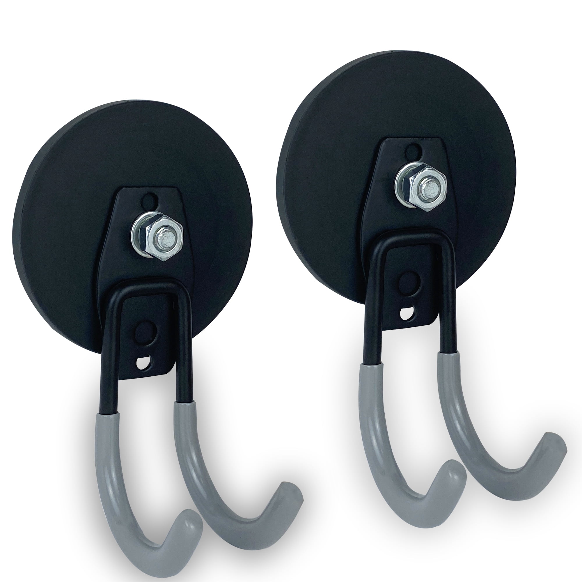 TSUYA Heavy Duty Large Garage Magnet Hooks, Strong Storage Utility Magnetic Hooks with Anti-Slip Coating for Indoor & Outdoor Hanging (D88 Base, Gray Round Hook)