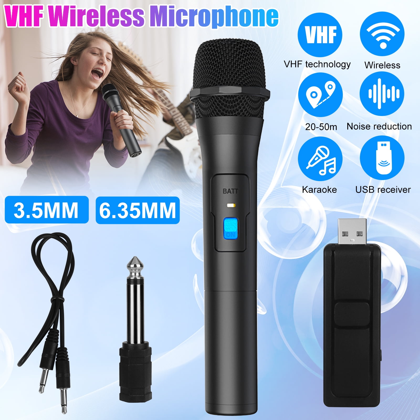TSV 1/2 Pcs VHF Wireless Microphone, Handheld Dynamic Mic With 3.5mm to