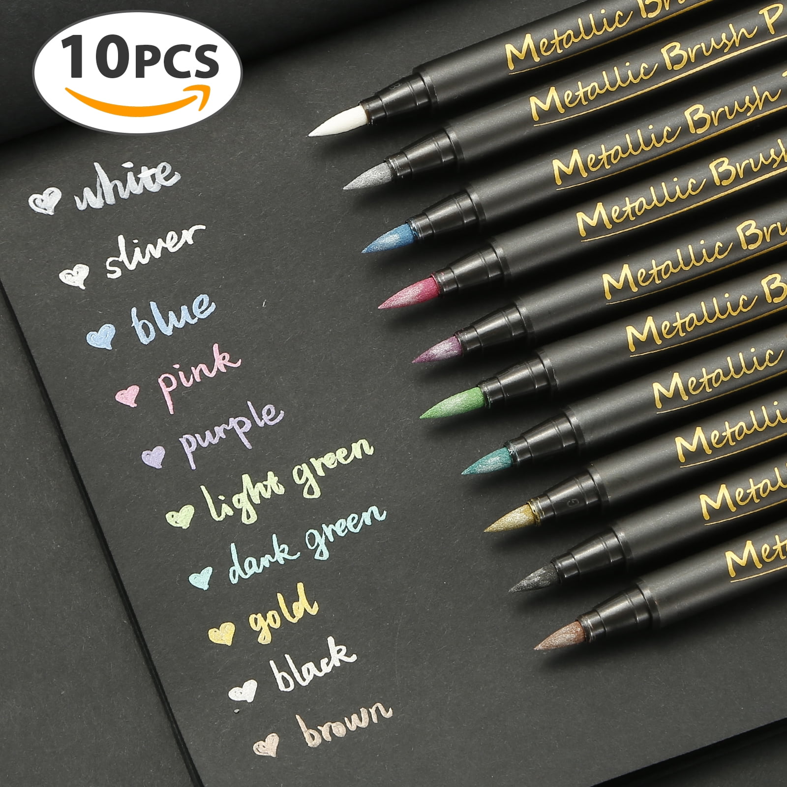 TSV 10 Assorted Color Metallic Marker Pens Fit for Glitter Painting Card Making, Birthday Greeting, Rock Painting, DIY Crafts