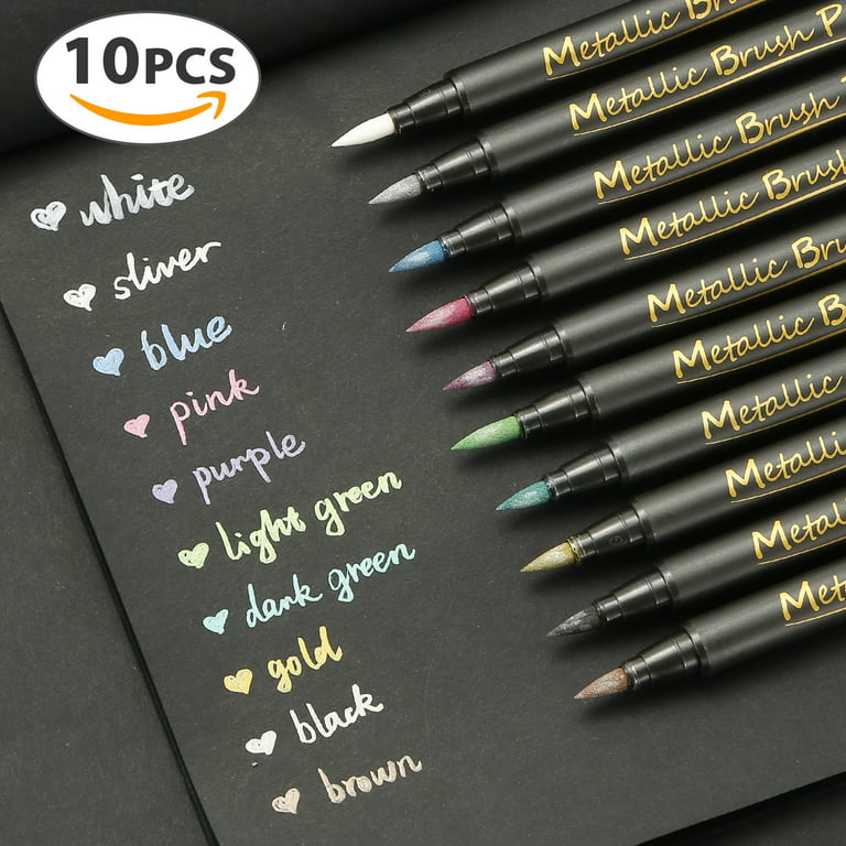 Dyvicl Metallic Marker Pens - Set of 10 Medium Point Metallic Markers for  Rock Painting, Black Paper, Card Making, Scrapbooking Crafts, DIY Photo