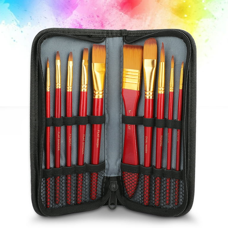 TSV 10 Pcs Paint Brushes Set for Watercolor, Oil, Gouache, Acrylic Painting  Brush with Carrying Case for All Ages - Red 