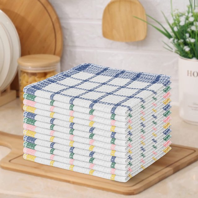 TSV 100 Cotton Waffle Kitchen Towels, Mix Color Dishcloth Set 12Pcs
