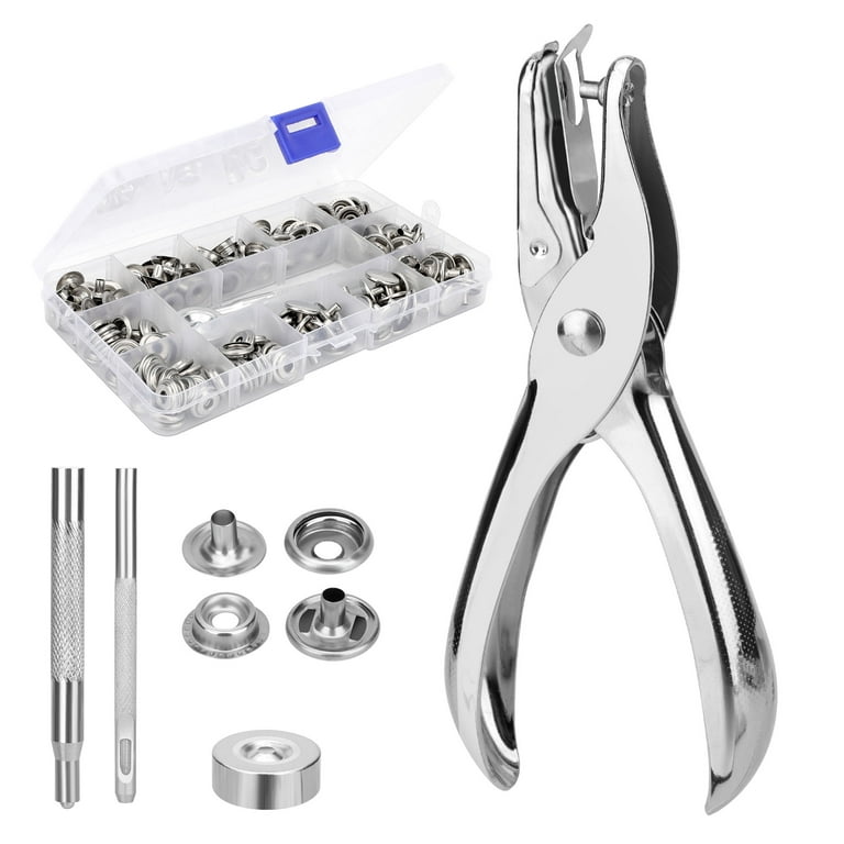 NKTIER Snap Fasteners Kit,Silver Snaps with Material Hole Punch and Setting  Tools For Bag Jeans Clothes Fabric Leather Craft 